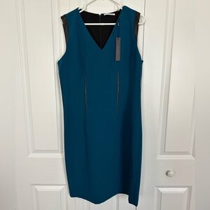 Teal Tahari Sheath dress with faux leather trim